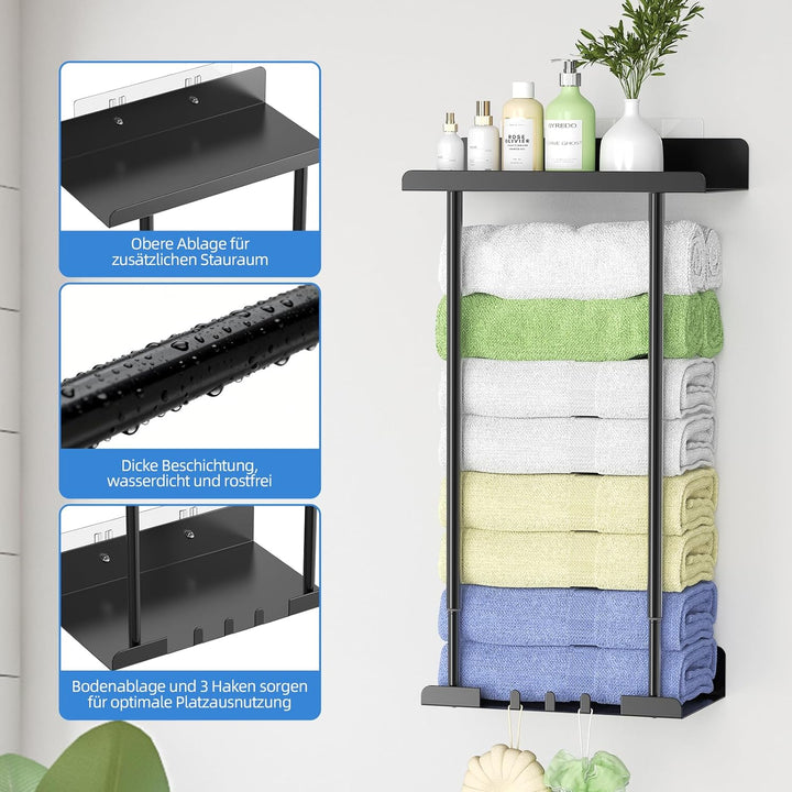 OUTWOLF Badezimmer Handtuchhalter Bohrungsfrei – Ausziehbarer Selbstklebender Wandregal Mit Ablage,