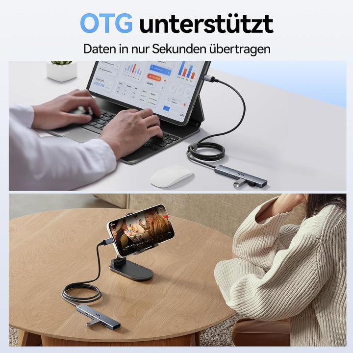 ICZI USB C Hub 4 Port 10Gbps Verteiler Multiport Adapter 120cm Kabel mit 2*USB C 3.2 und 2*USB A 3.2