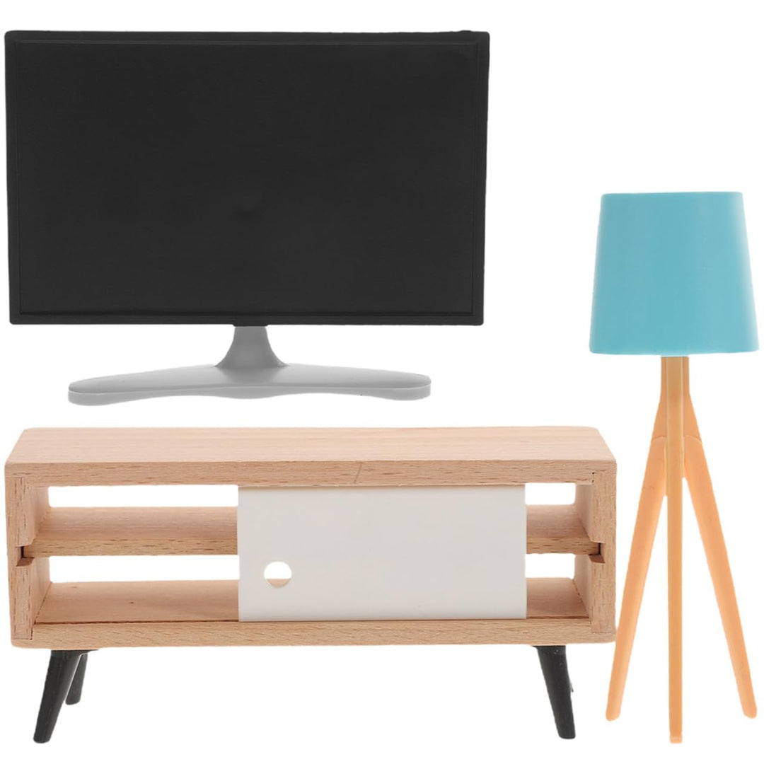 Gatuida Miniatur Puppenhaus Möbelset Tv Schrank Weiss Schwarz mit Blauem LED Licht Kinderzimmer Deko