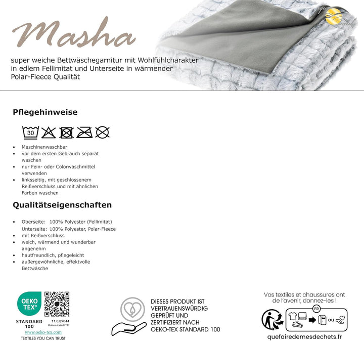 aqua-textil Masha Bettwäsche 200 x 200 cm 3teilig Polar Fleece Wendebettwäsche Fellimitat Bezug mit