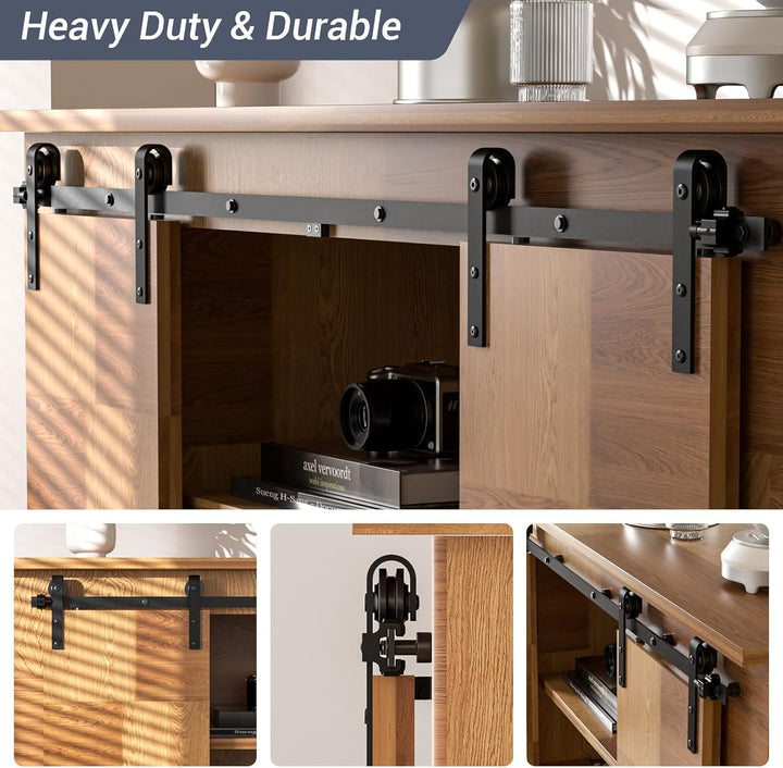 BONIKLUBA 8FT/244cm Mini Schiebetür-Hardware-Kit für Doppeltüren TV-Ständer, Kleiner Kleiderschrank