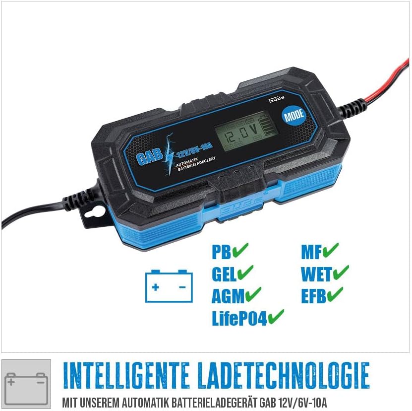 Güde Automatik Batterieladegerät GAB 12V/6V-10A (autom. Inverter-Batterielader für 6/12 V Batterien,