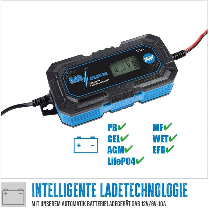 Güde Automatik Batterieladegerät GAB 12V/6V-10A (autom. Inverter-Batterielader für 6/12 V Batterien,