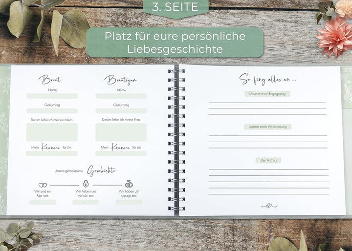 Love Notes Gästebuch Hochzeit mit Fragen zum Ausfüllen, Salbei | Hochwertiges Hochzeitsbuch für unve