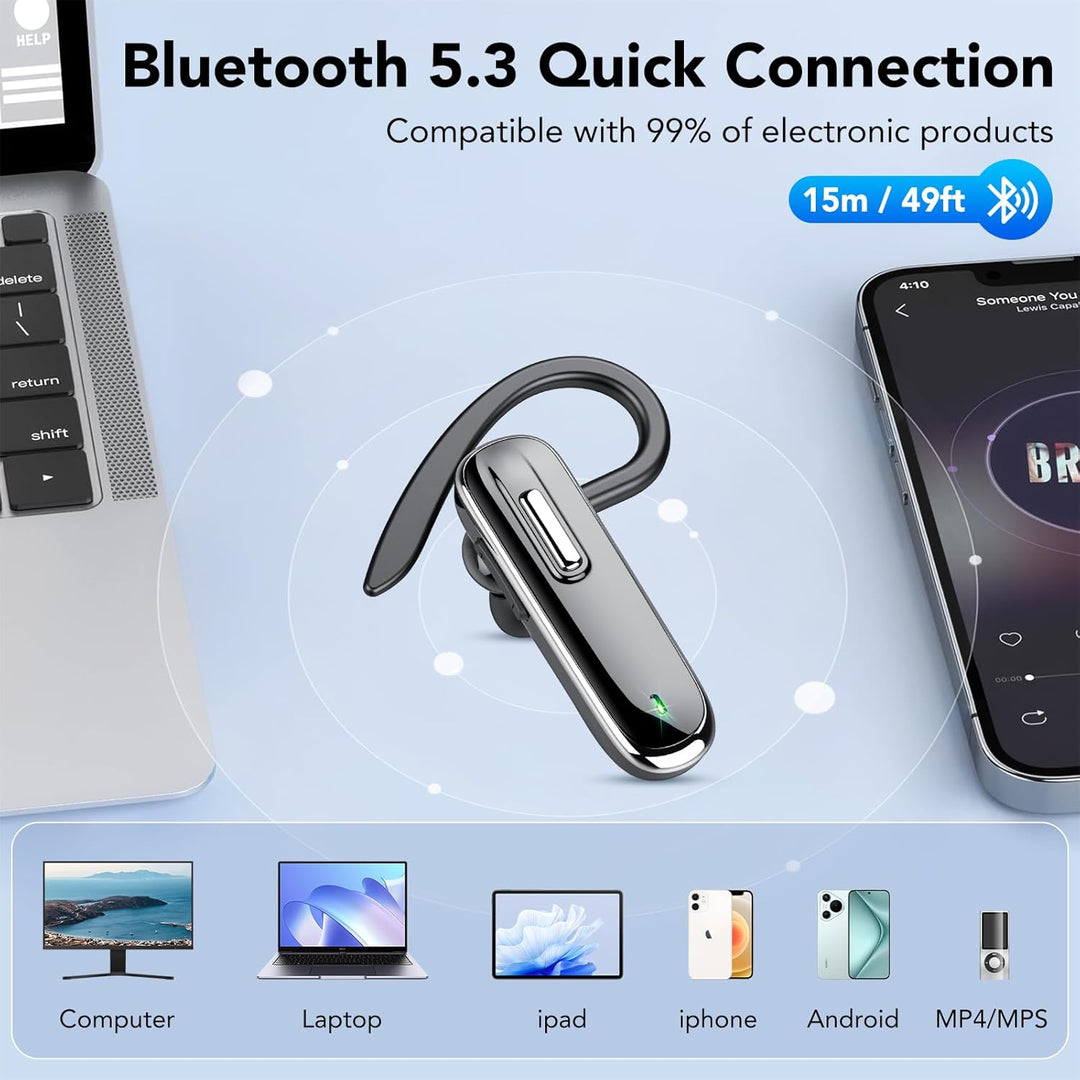 Bluetooth Headset,Wireless Freisprech Telefon mit Dual Mic 5.3 Freisprech-Bluetooth-Ohrhörer mit 25