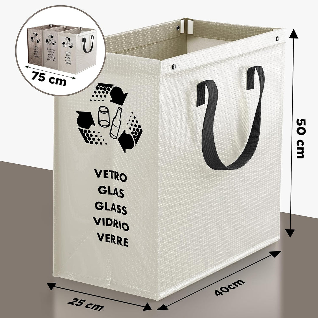 PTMS® Mülltrennsystem Taschen für Papier, Glas und Plastik - Umweltfreundliche Mülleimer 3 Fächer -