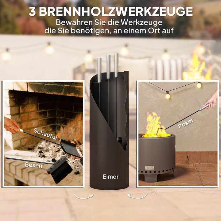 Outsunny Kaminbesteck Set 4-teilig Kaminzubehör mit Besen, Schaufel, Schürhaken und Korb, Kamingarni