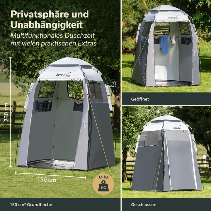 Skandika Camping Duschzelt | grosses Umkleidezelt mit 230 cm Stehhöhe, silberbeschichtet, Blickdicht