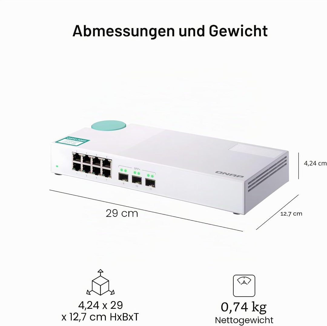 Qnap Qsw-308S-US 10-GbE Switch mit 3-Port 10G TVS-+ und 8-Port Gigabit ungemanaged Switch Standard,