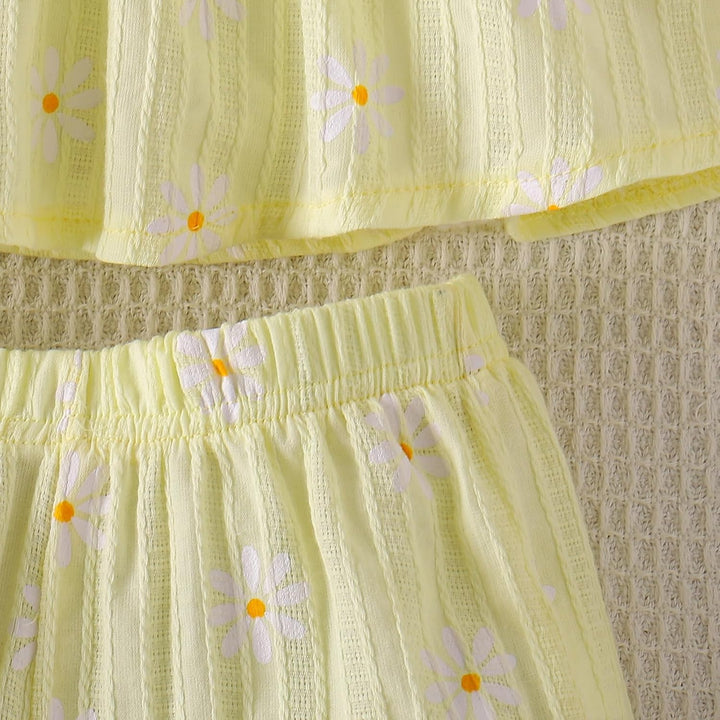 Sommerkleidung für Babys Mädchen Niedliches Rüschen-Gänseblümchen-Top Shorts und Hose Set für Kleink
