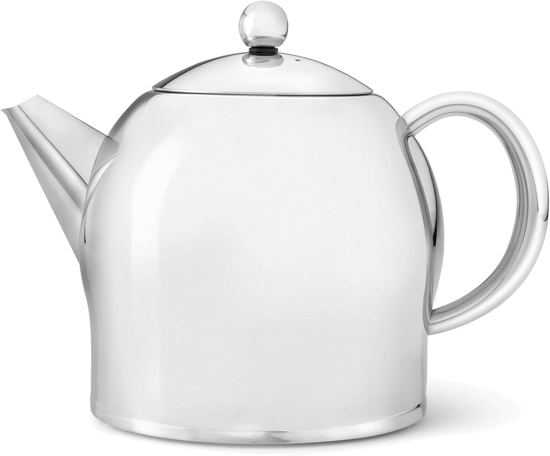 Teekanne Set 1.4 Liter - Edelstahl glänzend doppelwandig - Grosser Teebereiter mit Tee-Filter-Sieb-A