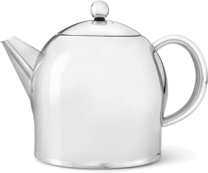Teekanne Set 1.4 Liter - Edelstahl glänzend doppelwandig - Grosser Teebereiter mit Tee-Filter-Sieb-A