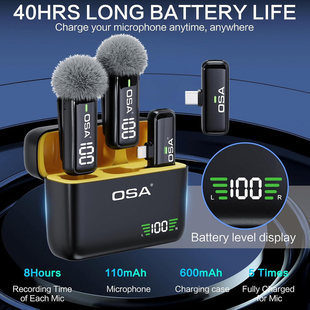 OSA Lavalier Mikrofon für Telefon mit Ladehülle und Transmitter Digitalanzeige - 2er Set, für iPhone