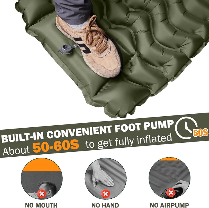 Isomatte, 12CM Dicke Luftmatratze Camping mit Fusspresse Pumpe und Kissen, Anti-Ripstop Tragbar Schl
