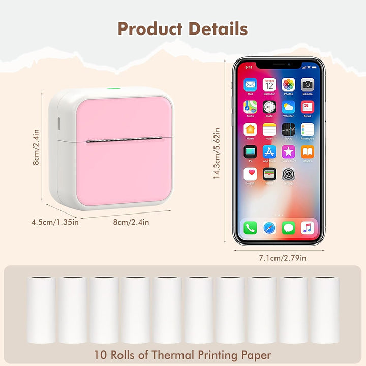 HUIJUTCHEN Mini Drucker, Tragbarer Fotodrucker Bluetooth Thermodrucker Inklusiv Taschendrucker Aufkl