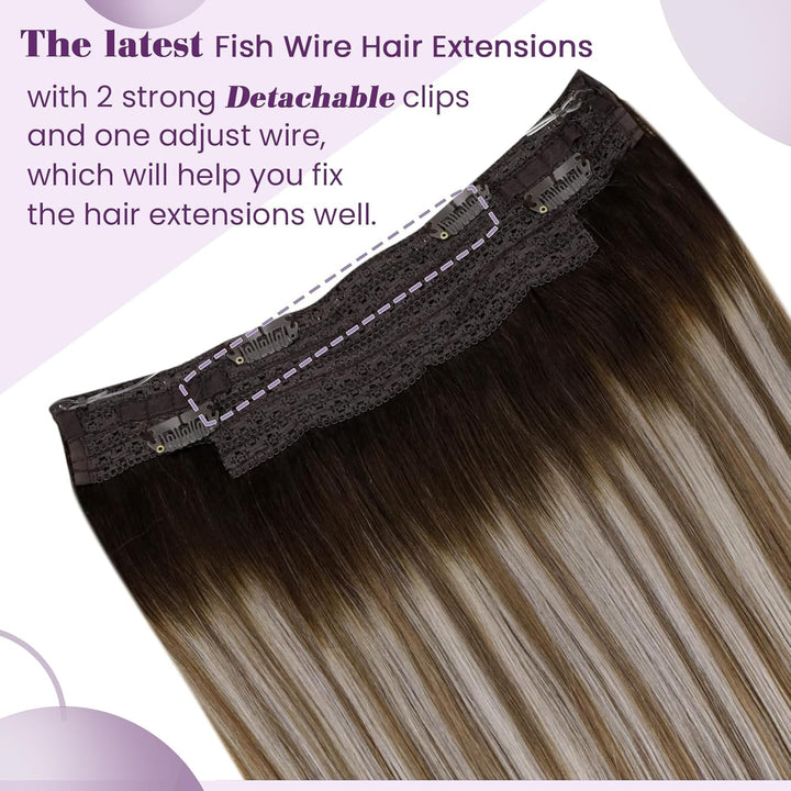 LaaVoo Extensions Echthaar mit Draht Balayage Braun Secret Wire Echthaar Extensions Dunkelbraun Ombr