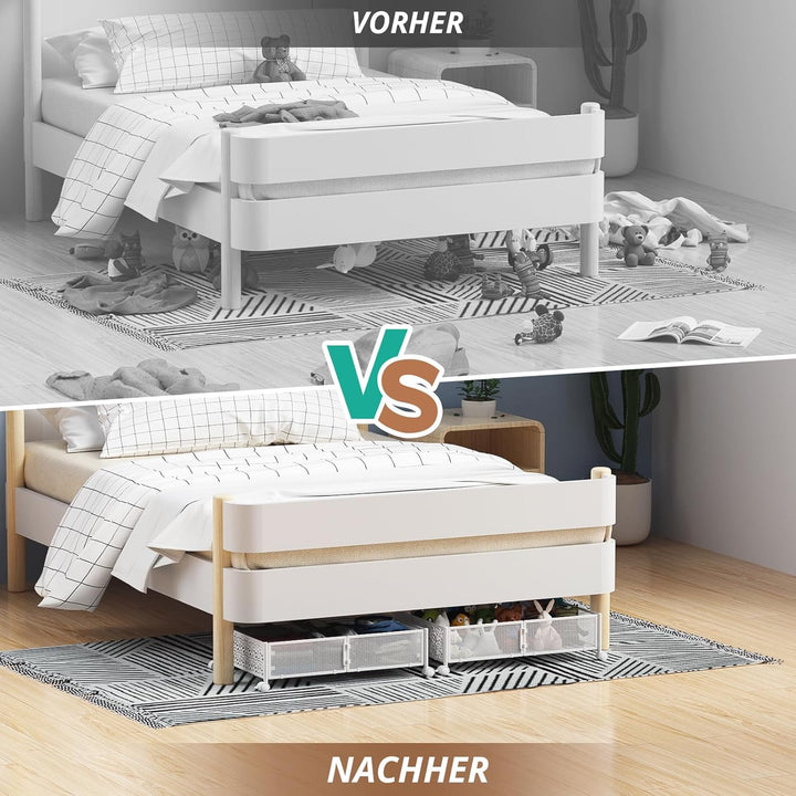 PHINOX Unterbett-Aufbewahrungsbox mit Rollen, 4 Stück faltbare Metall-Unterbettkommode zur Kleiderau