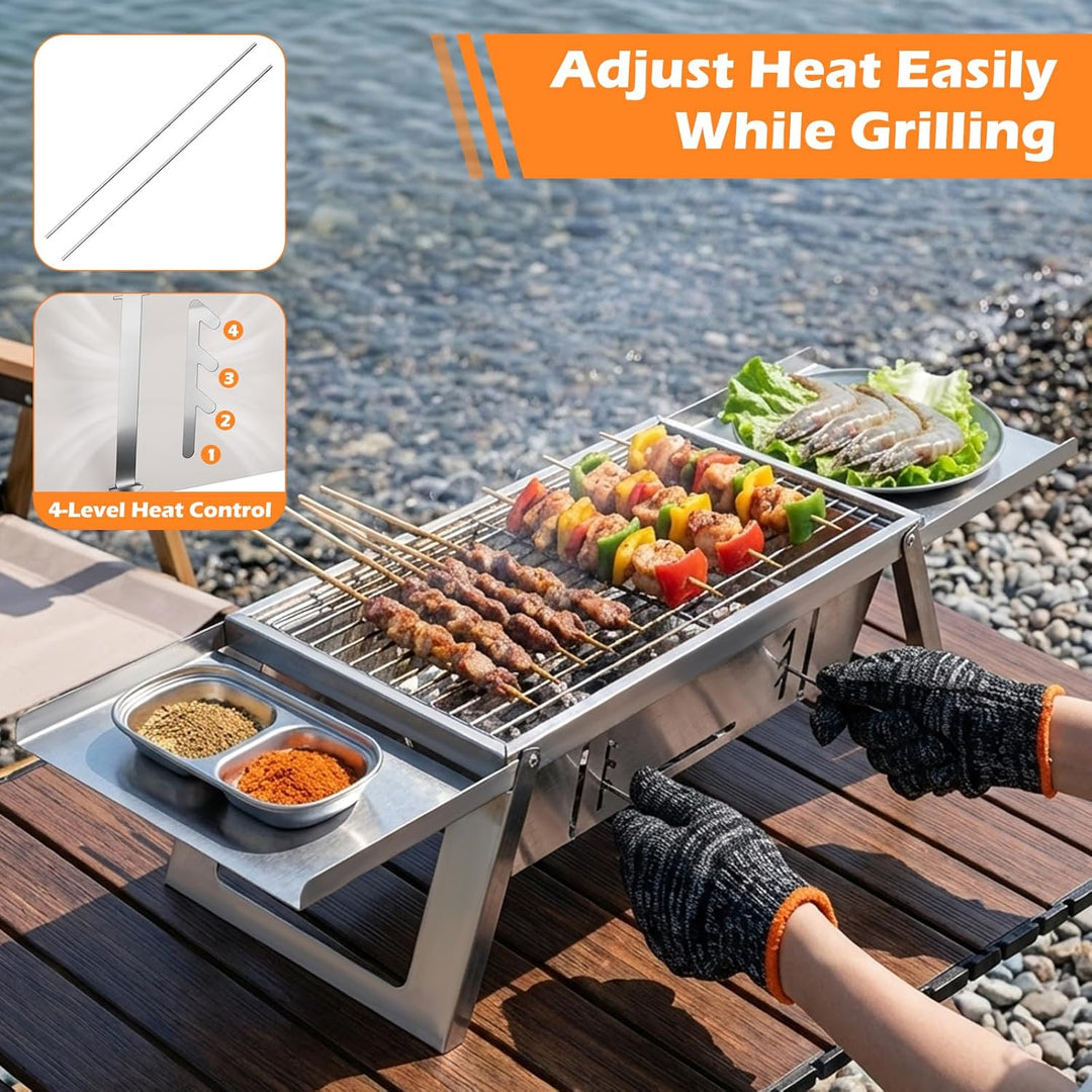 Kleiner Tragbarer Camping Holzkohlegrill, Mini tischgrill holzkohle mit 4-stufiger Hitzeverstellung,
