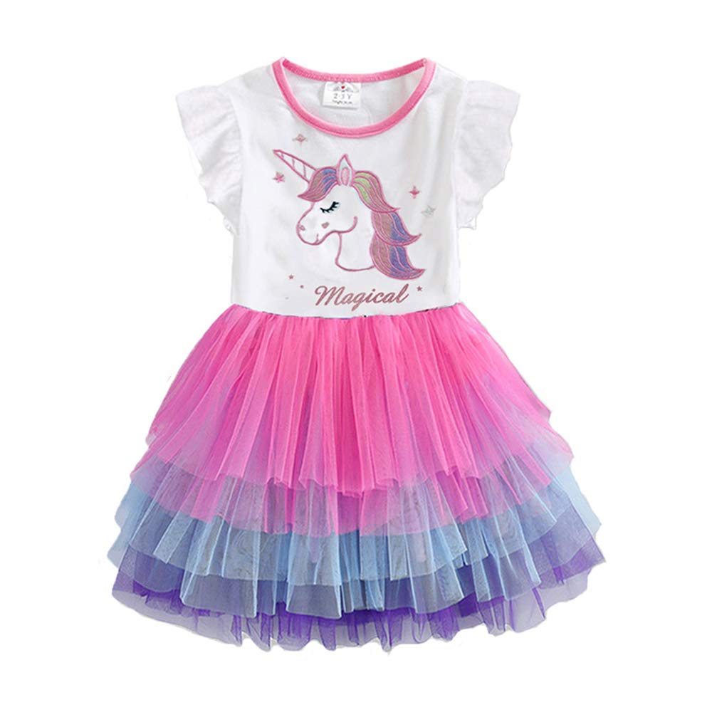 DXTON Mädchen Einhorn Kleider Prinzessin Kleid Party Geburtstag Ferien Baby Kleid Gr. 90-130 Einhorn