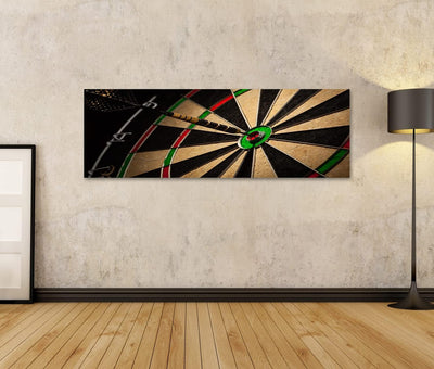 Bild auf Leinwand Dart In Bulls Eye Close Up Wandbild Poster Kunstdruck Bilder Format: 120x40cm - Pa