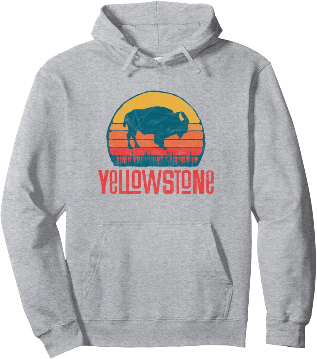 Vintage Yellowstone National Park Simple Bison Sun Graphic Pullover Hoodie
