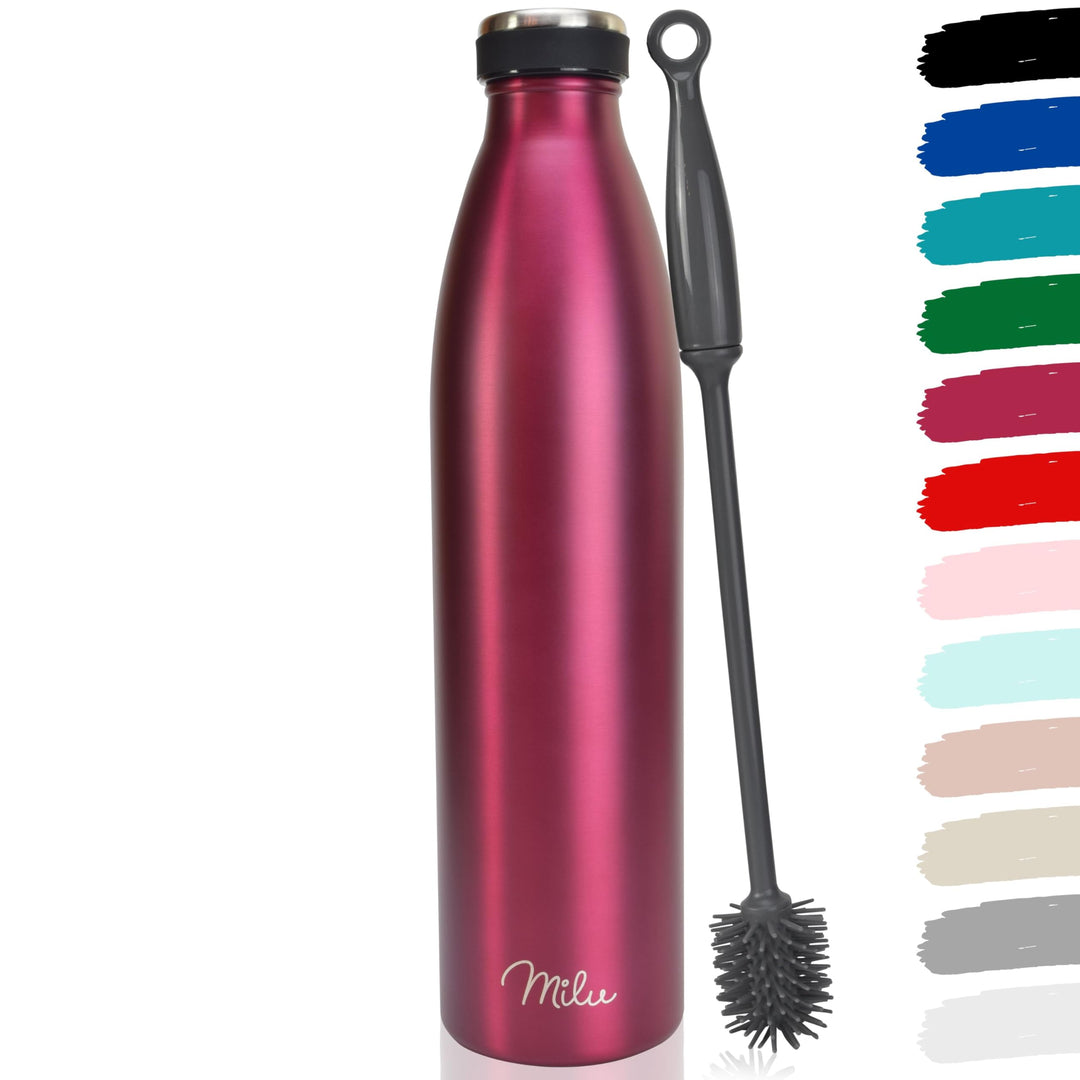 Milu Edelstahl Trinkflasche 350ml, 500ml, 750ml, 1000ml, 1.5L – Thermosflasche, Isolierte Wasserflas