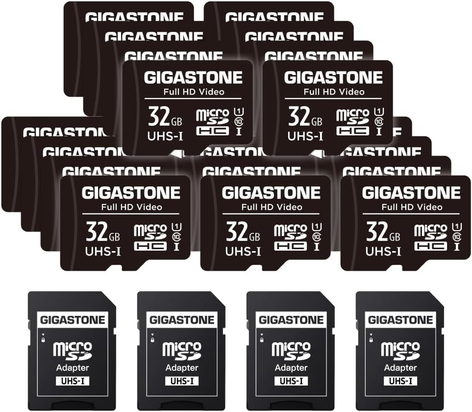 GIGASTONE 32GB MicroSDHC Speicherkarte 20er-Pack + SD Adapter, für Action-Kamera, GoPro, Drohne und