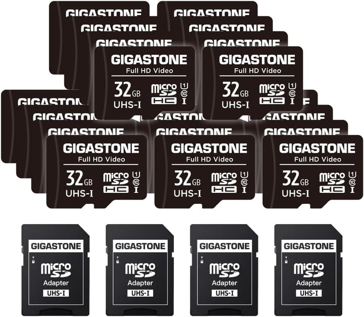 GIGASTONE 32GB MicroSDHC Speicherkarte 20er-Pack + SD Adapter, für Action-Kamera, GoPro, Drohne und