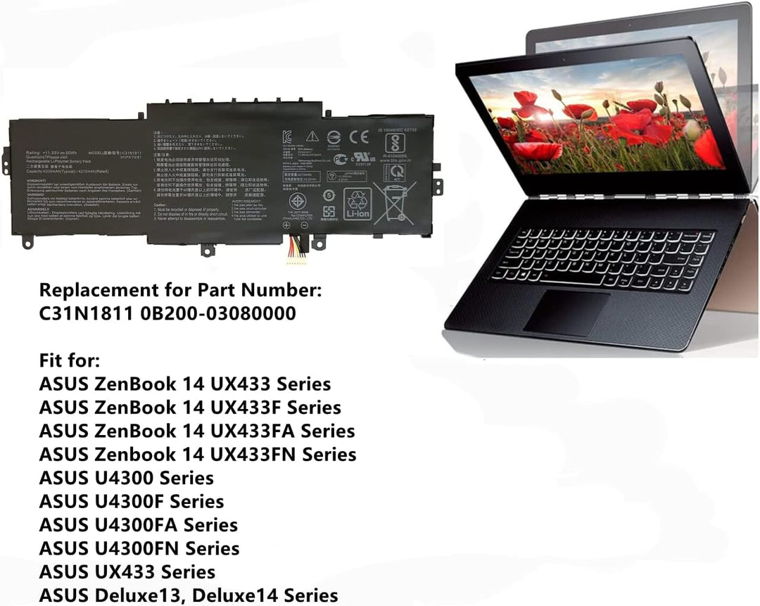 AKKEE C31N1811 Laptop Akku für ASUS ZenBook 14 UX433 UX433F UX433FA UX433FN BX433FN RX433FN U4300F U
