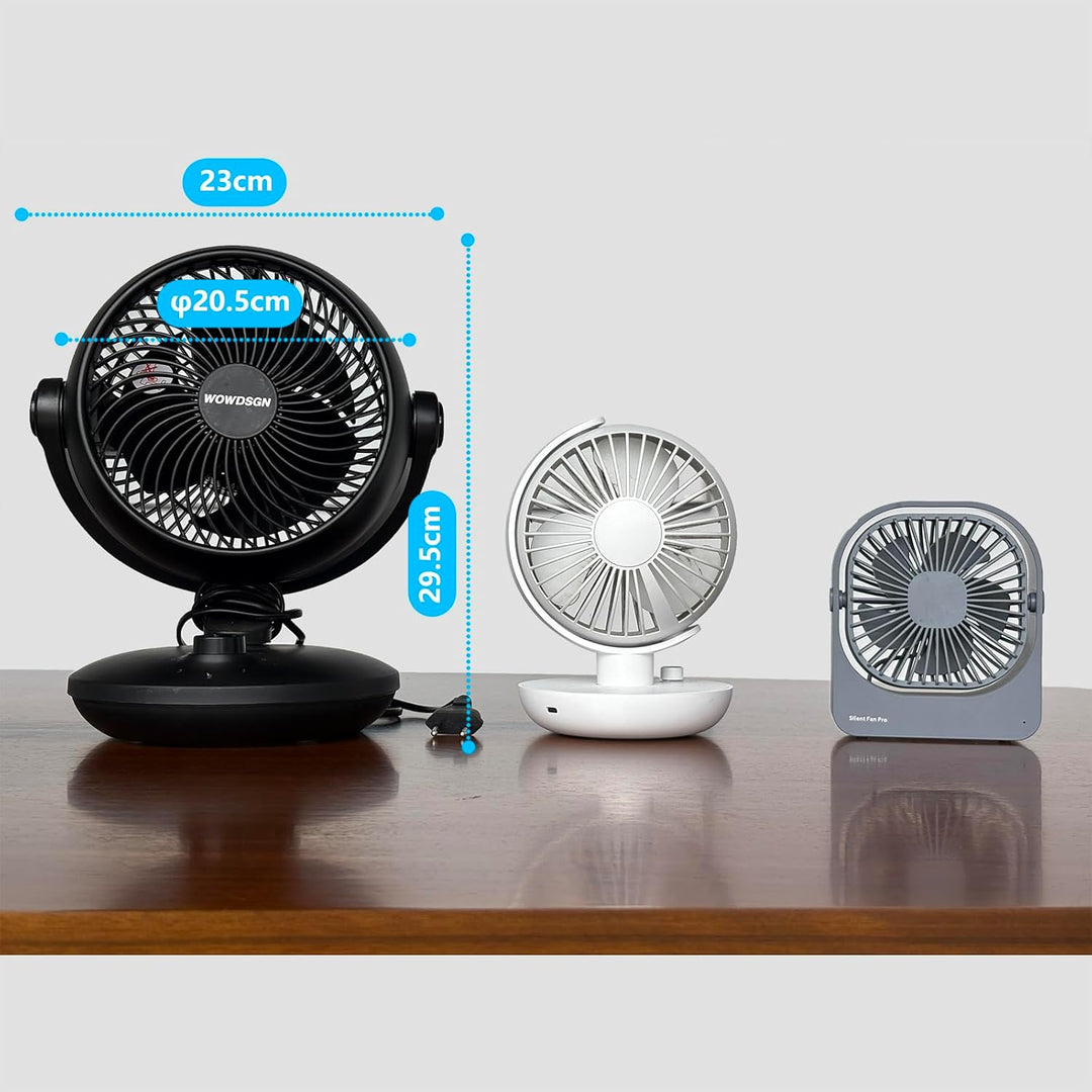 WOWDSGN Tischventilator Leise 24dB, Leistungsstarker 3D Turbo-Luftzirkulator - 100° & 80° Oszillatio