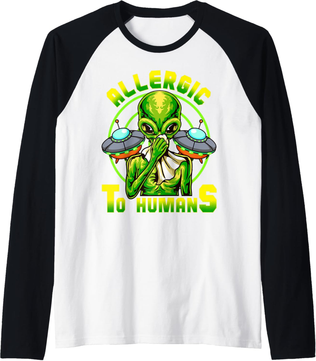 Allergic to Humans Kids Boys Girls Spaceship Alien UFO Lover Raglan
