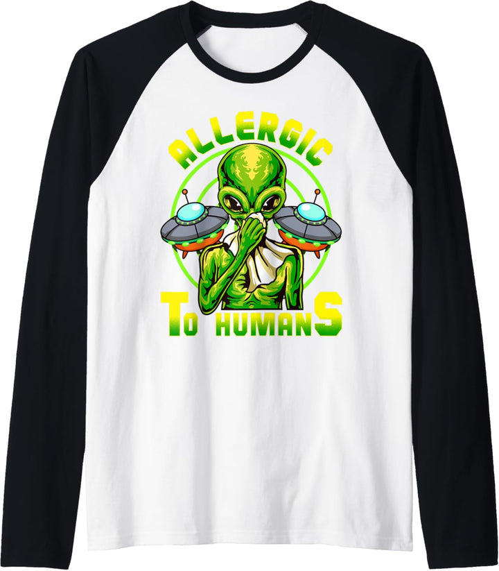 Allergic to Humans Kids Boys Girls Spaceship Alien UFO Lover Raglan