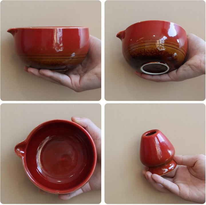 Matcha Set Handgedrehtes Macha Tea Set mit Bambus Matcha Besen, Keramik Matcha Schale, Löffel und Ha