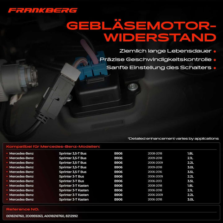 Frankberg Gebläseregler Innenraumgebläse Kompatibel mit Sprinter 4-T 904 Sprinter 3,4,5,6-T 906 2000