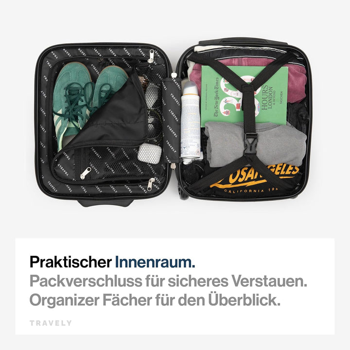 Travely Premium Handgepäck Koffer 40x30x20cm - passend für Ryanair, Lufthansa, Eurowings und co. I 2