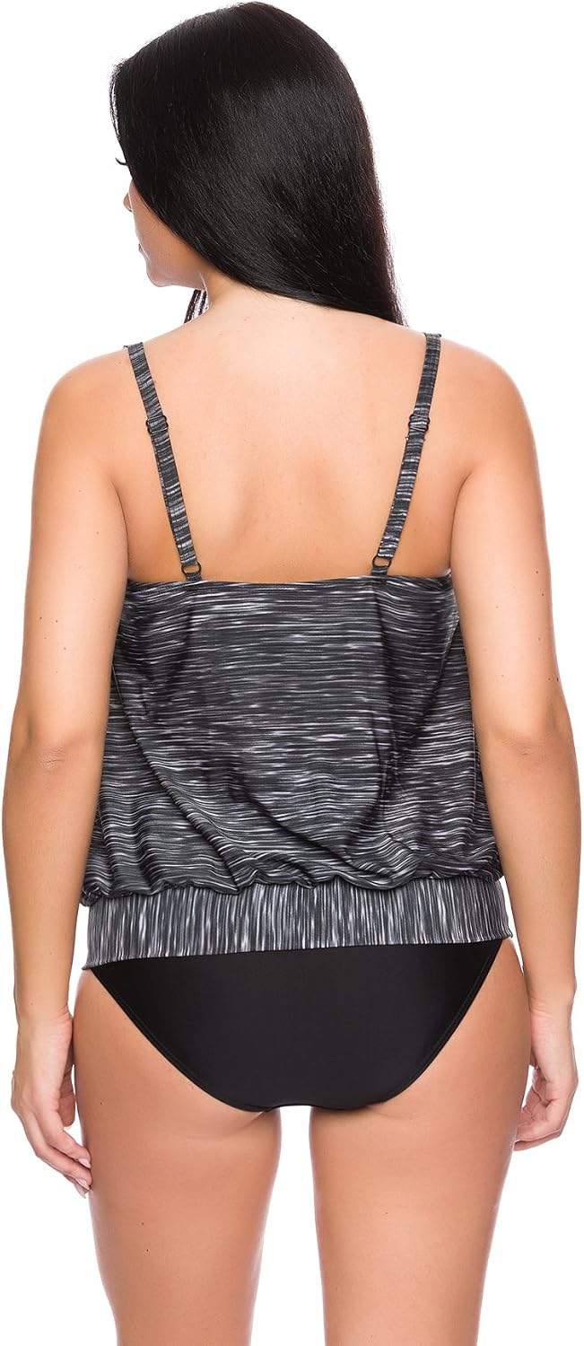 Octopus Oversize Tankini Set mit High Waist Slip 2tlg. Badeanzug f5493 44 Grau Meliert, High Waist S