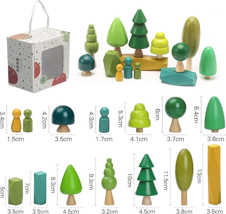 14 PCS Holzspielzeug - Holz Baum Deko Montessori Spielzeug, Verschiedene Grössen Bäume Wald Rustikal