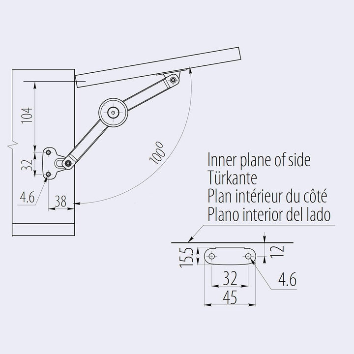 4 x SO-TECH® Klappenbeschlag 75-100° Truhenbeschlag Klappenhalter für Holz oder Alurahmen 4 Stück, 4