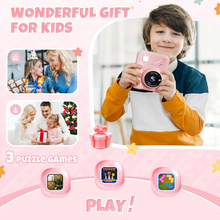 CalineGam Sofortbildkamera Kinder, 3,0 Zoll Bildschirm 48MP Kinderkamera Sofortbildkamera mit 32 GB-