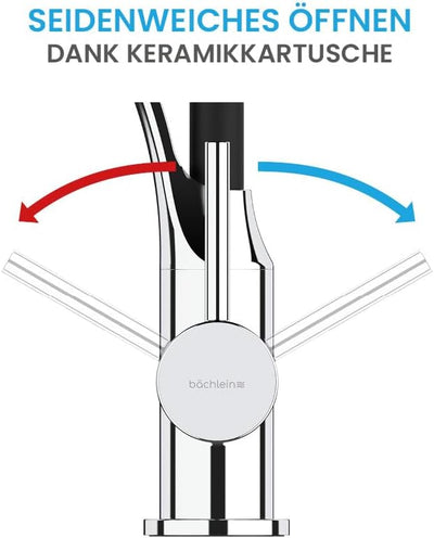 Bächlein Küchenarmatur Assaranco – 360 Grad schwenkbar (Chrom) – Einhand-Spültischbatterie mit flexi