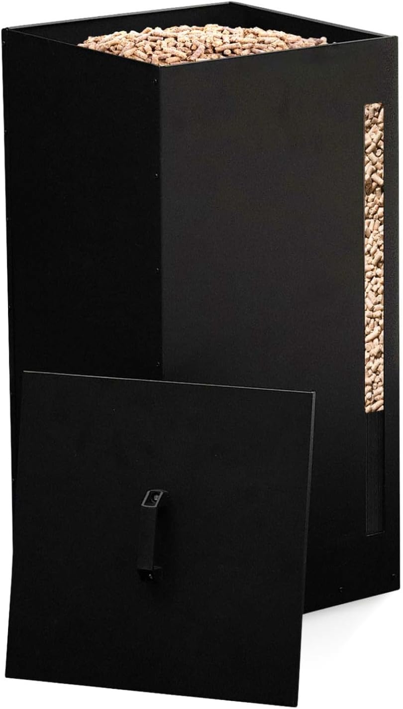 IDMarket - Pelletbehälter schwarz Kapazität 45 kg Pelletaufbewahrung 36 x 36 x 76 cm