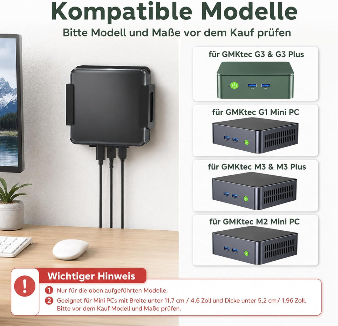 Mini-PC Halterung für GMKtec VESA Wand und Untertisch Halterung für GMKtec G3 Plus / G3 / G1 / M3 /
