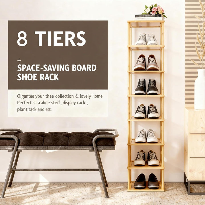 Aniston Bambus-Schuhregal, 8 Ebenen, vertikales Schuhregal für kleine Räume, freistehend, hoch, schm