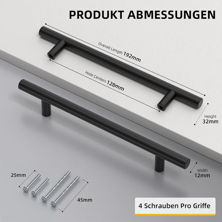 goldenwarm 25 Stück Schwarz Küchenschrank Türgriffe Schrank ziehen LS201BK128 Bohrlochabstand 128mm