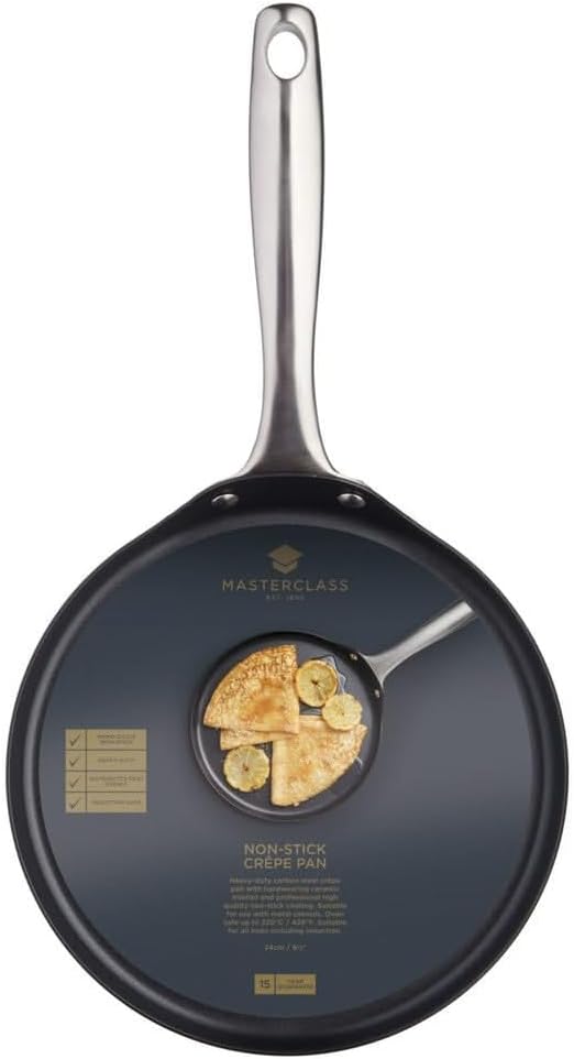 KitchenCraft MasterClass Carbon stahl Antihaft-Induktionspfanne für Crêpes und Pfannkuchen, 24 cm Ei