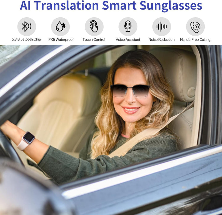Smart Glasses mit KI-Echtzeitübersetzer (160+ Sprachen) – Polarisierte Übersetzungsbrille mit Photoc