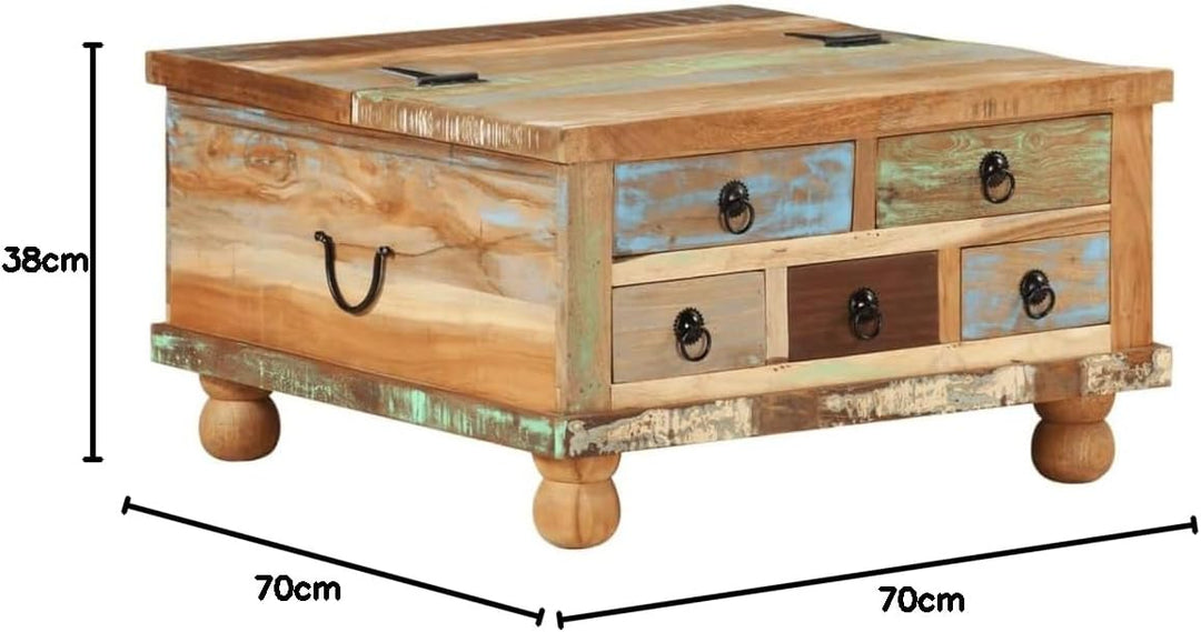 Hommdiy Couchtisch mit 5 Schubladen 1 Staufach Vintage Beistelltisch Wohnzimmertisch Kaffeetisch Sof