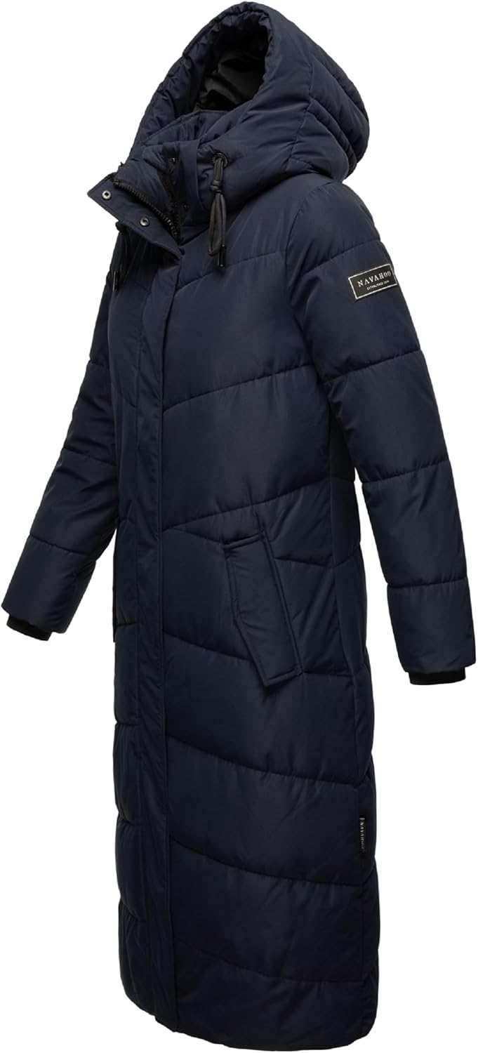 Navahoo Damen Wintermantel Warmer Steppmantel extralang mit Abnehmbarer Kapuze Hingucker XIV XS-XXL