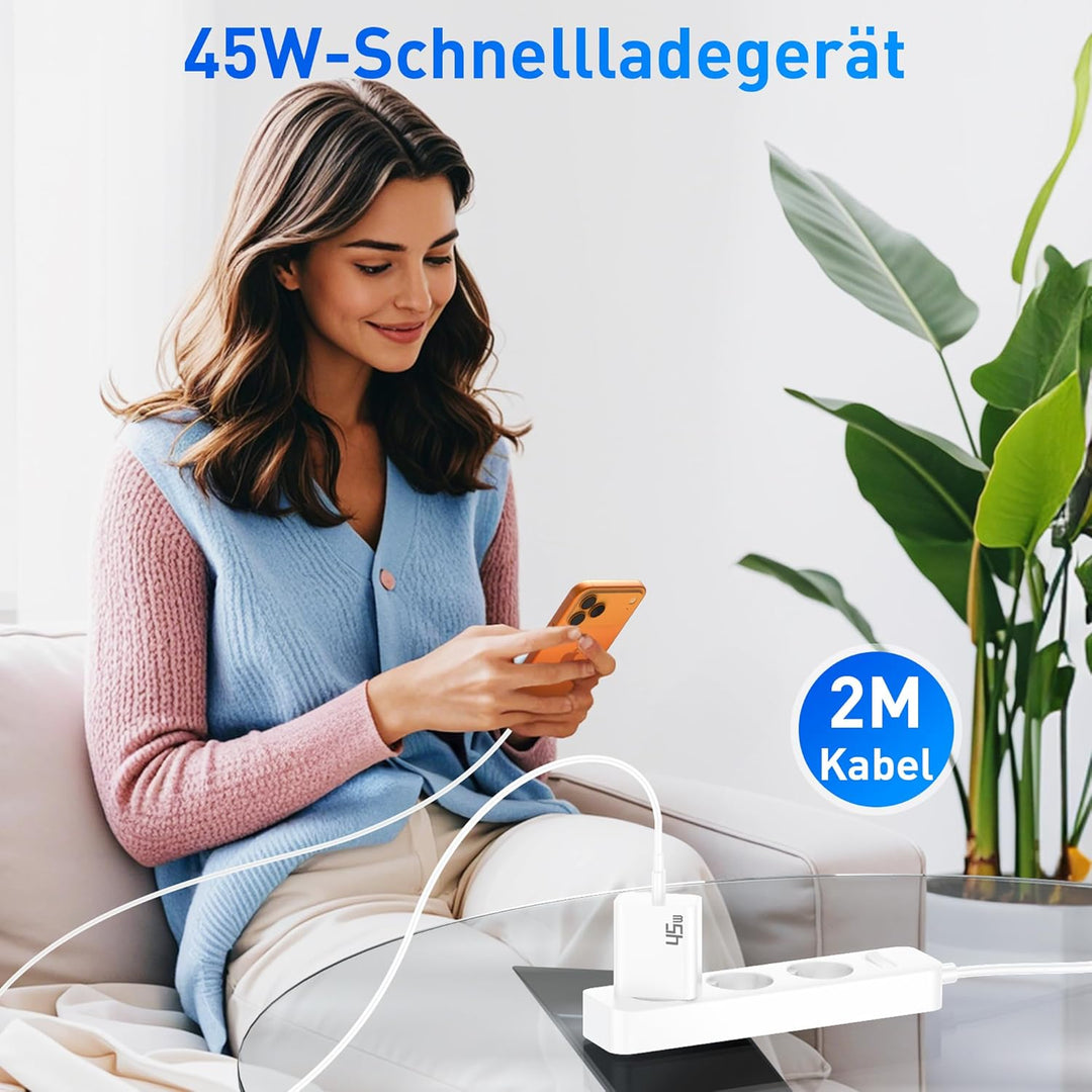 45W Ladegerät USB C Schnelladegerät für iPhone 17 Pro Max Air Ladekabel, iPhone 16 16e 15, iPad 11 1