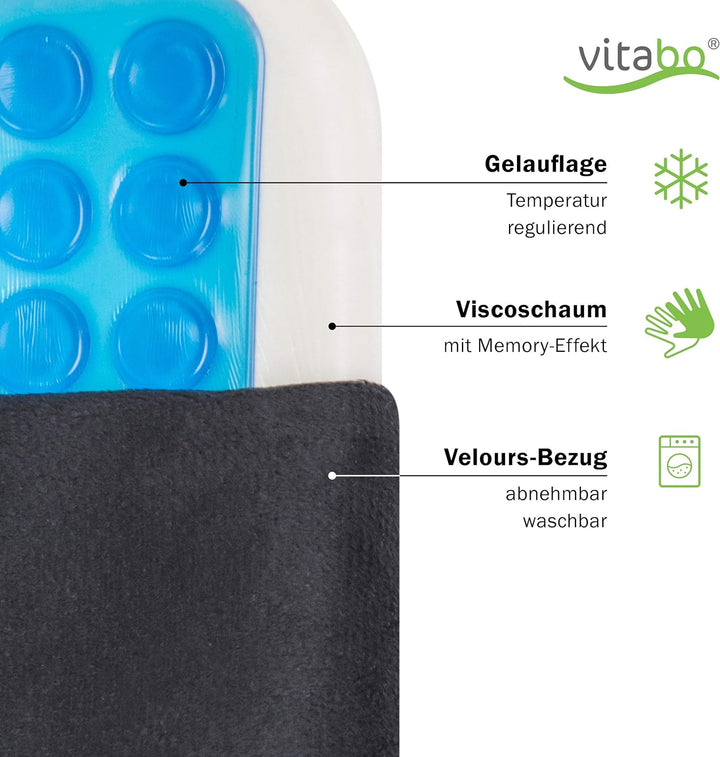 Vitabo ergonomisch geformtes Sitzkissen, Steissbein-Kissen mit extra Dicker Gel-Schicht (Schwarz), S